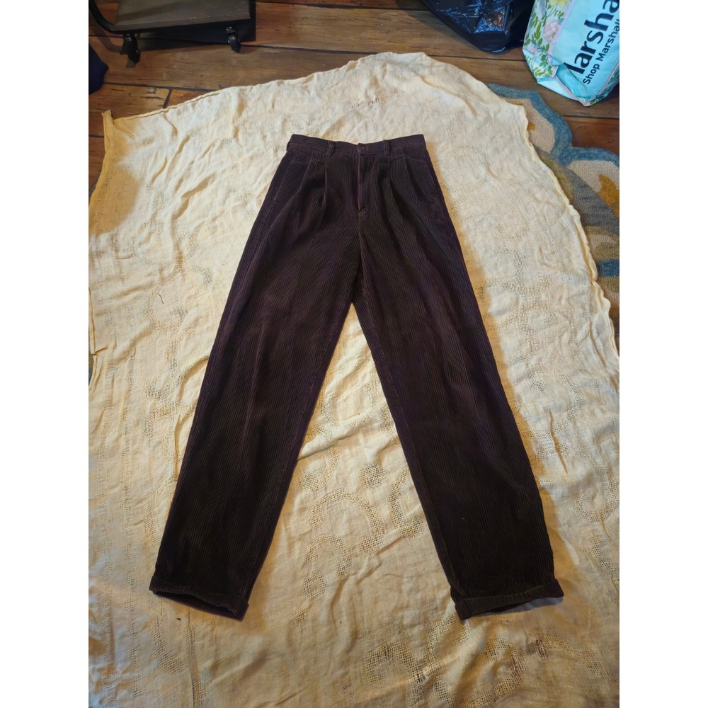 Eddie Bauer Vintage Corduroy Pants Womens 12 Tall Brown Pleated High Rise Cotton
